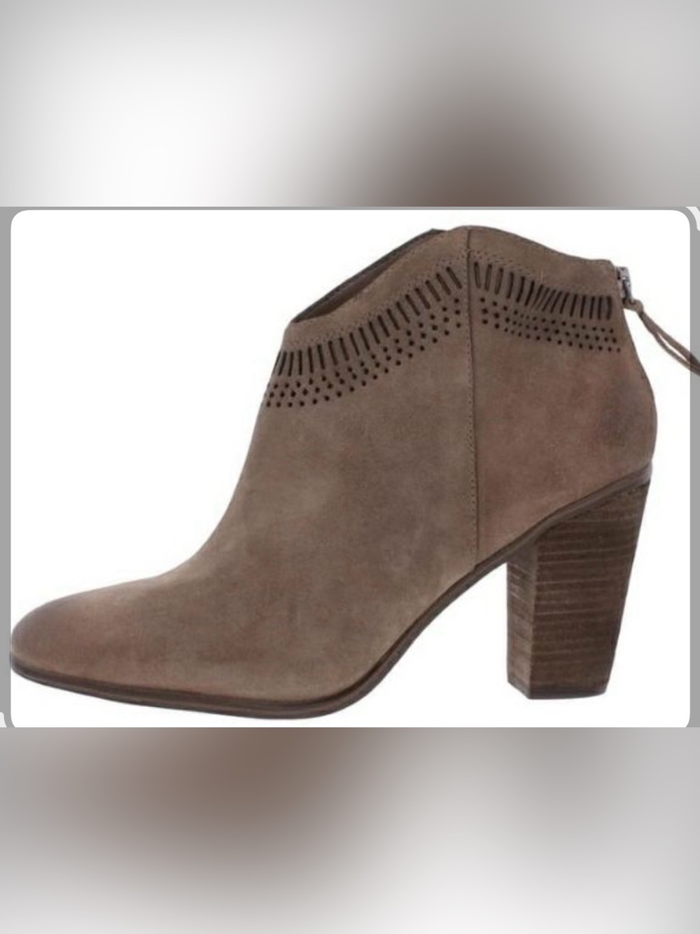 Vince Camuto Fetter Taupe Suede Ankle Bootie with Block Heel, size 9, EUC